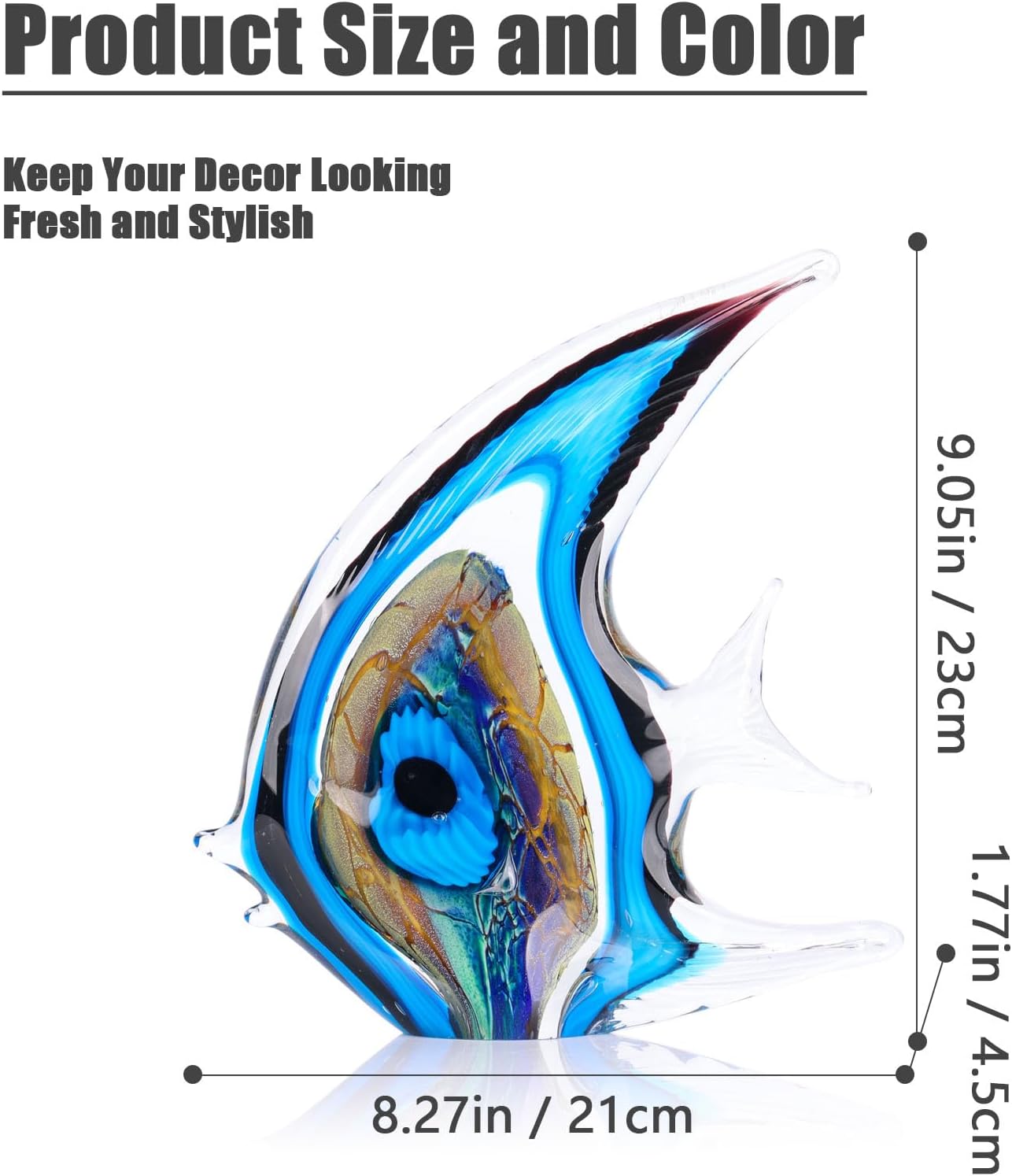 XMGZQ Hand Blown Blue Glass Fish Figurines for Home Decor Accent,Sea Glass Art Paperweights,Tropical Fish Collectables Ornaments,Sea Animal Sculptures for Coastal Beach Room Decor,Coffee Table - Image 2