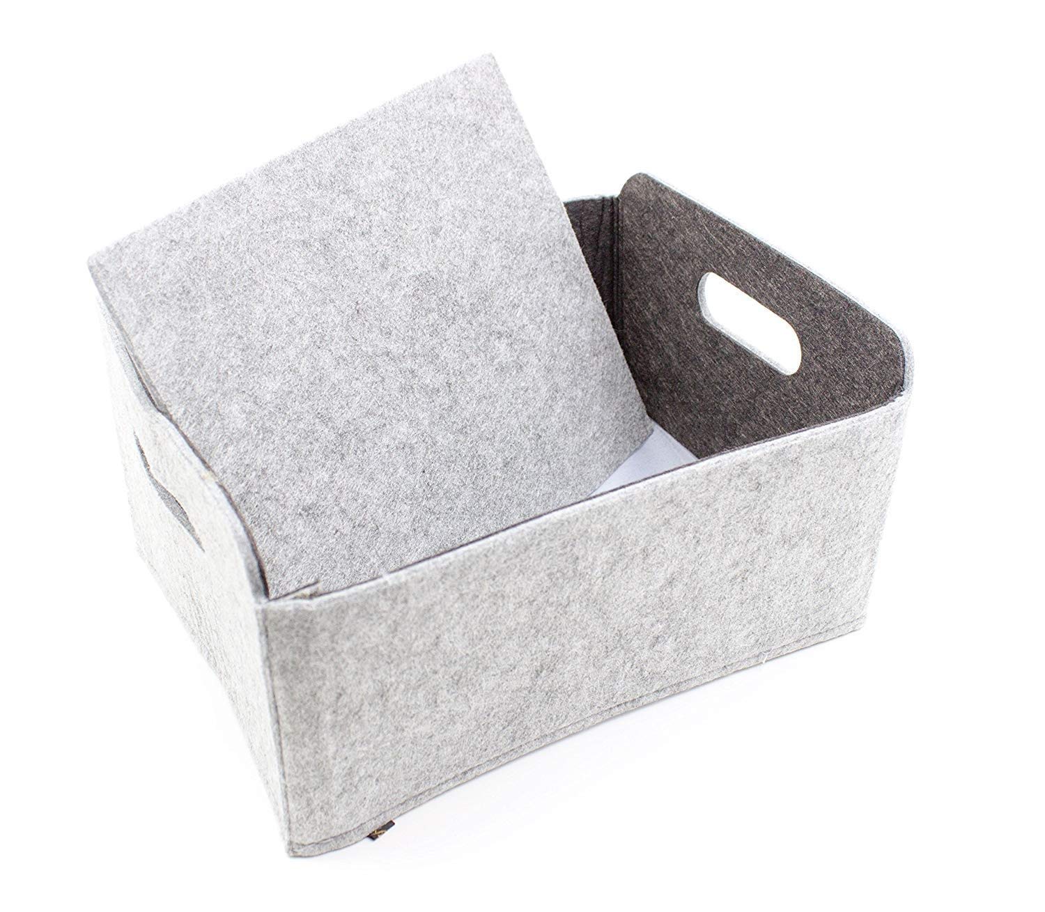 Luxflair Set de 3 corbeilles de rangement en feutre lavable gris/gris foncé 30x24x15cm, boîte d'organisation en feutre