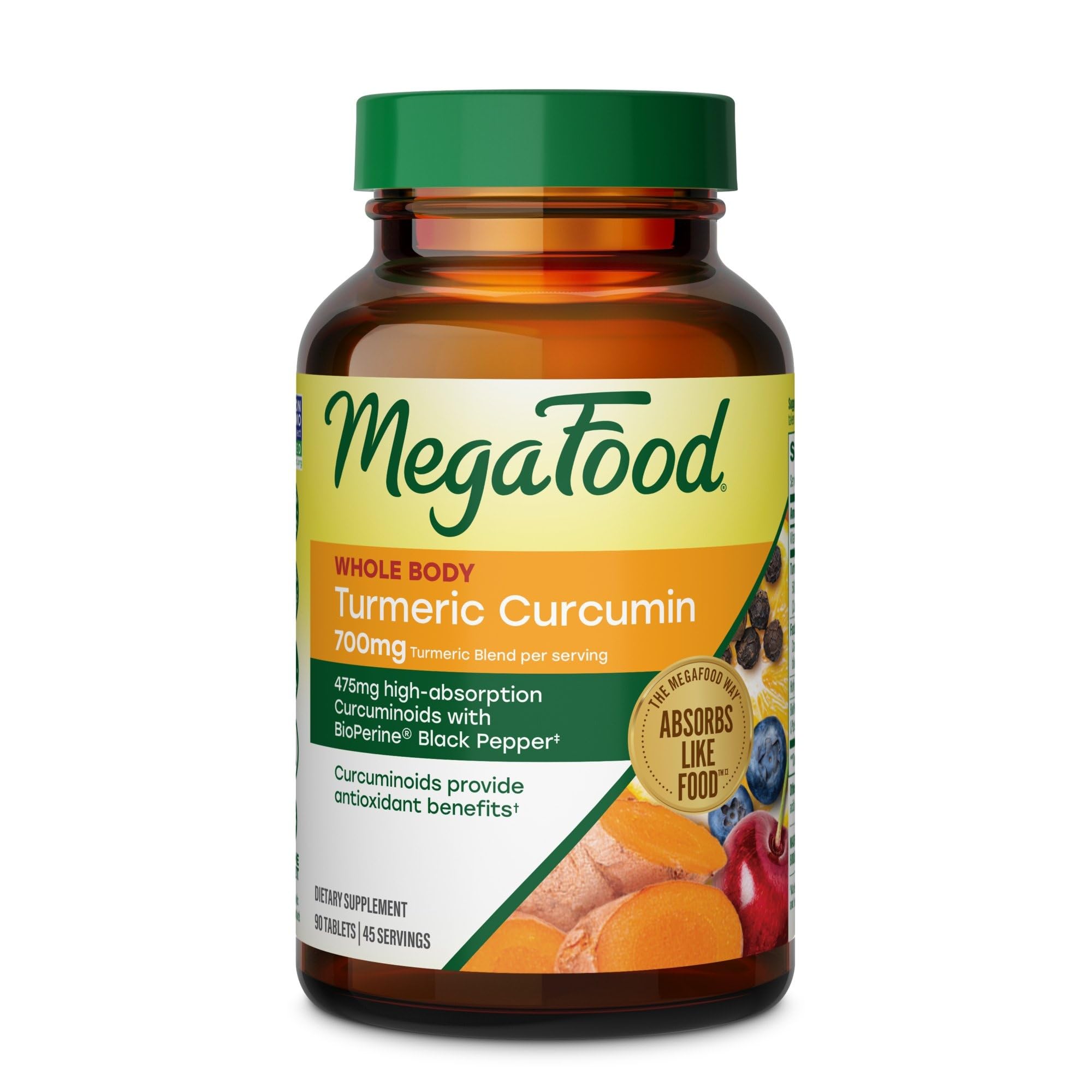 MegaFood Whole Body Turmeric Curcumin Supplement, Black Pepper, 90 Tablets 90 Count (Pack of 1)