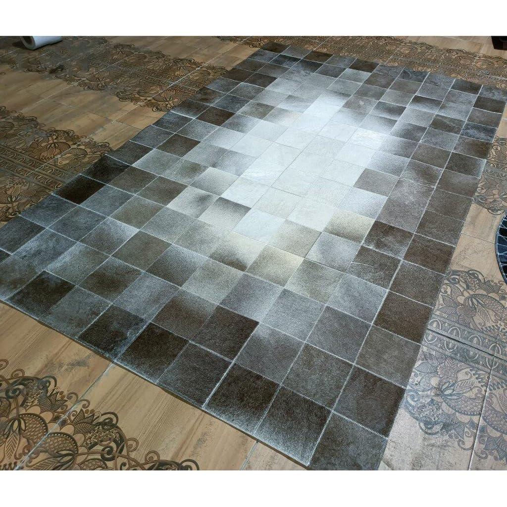 Tappeto in pelle di mucca a quadretti marrone e bianco multicolore, protezione del pavimento in vacchetta fatto a mano rettangolare arredamento rustico in ecologica provenienza etica(2000MMx3000MM)