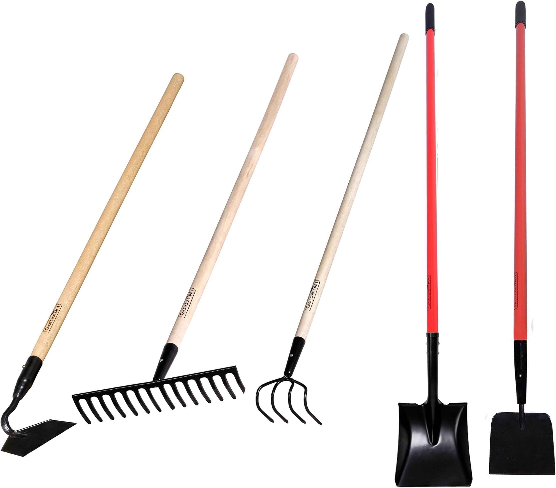 Garden All 5-Piece Long-Handled Garden Tools Set - Include Shovel/ Rake/ Cultivator / Hoe/ Sidewalk Scraper