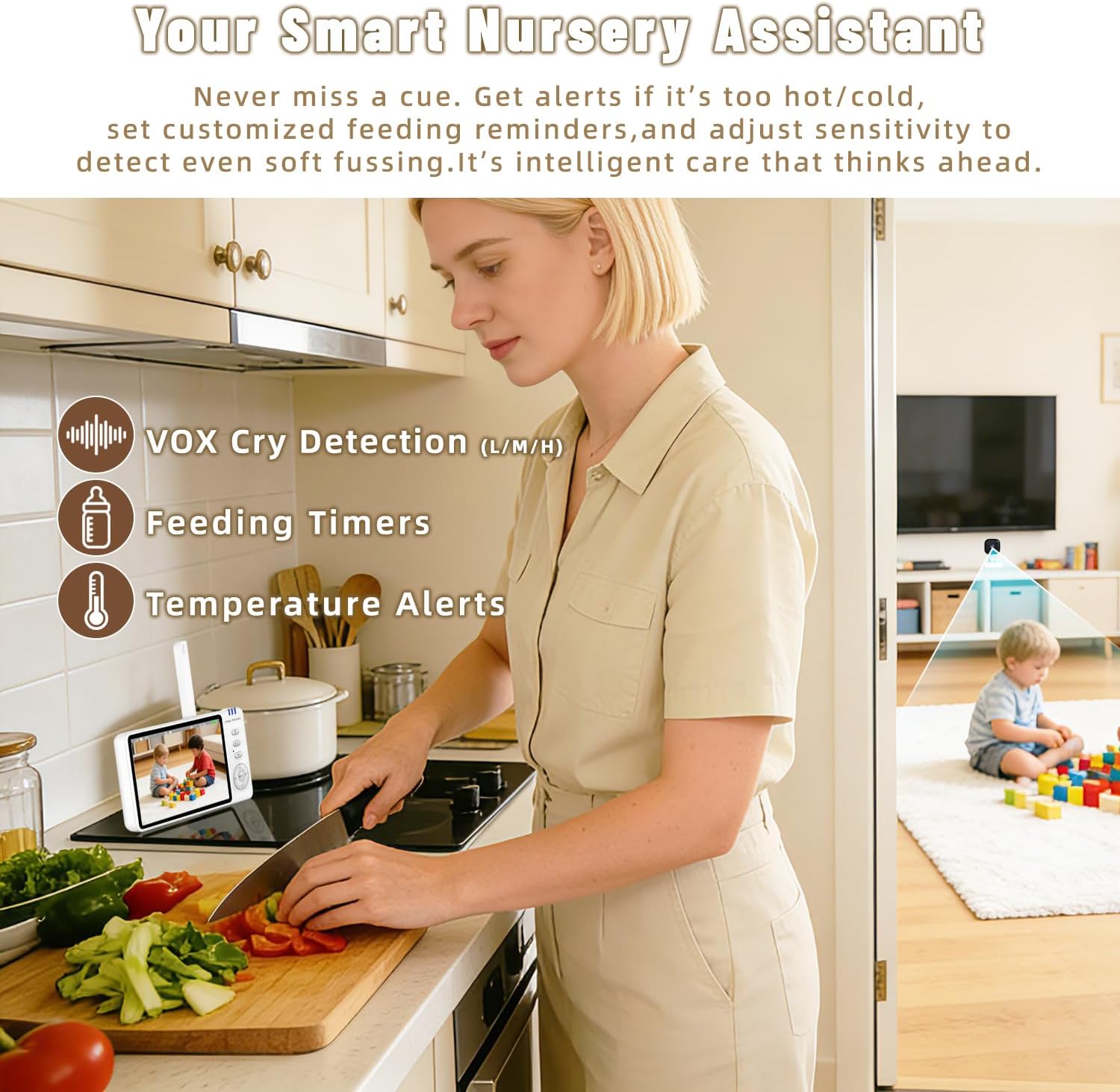 Holdsound Baby Car Camera Wireless, Car Monitor for Baby with Nigh Vision &VOX Mode, USB Powered, Temperature Alert, 360° Rotatable Baby Car Camera for Backseat Wireless, Baby Essentials Shower Gifts