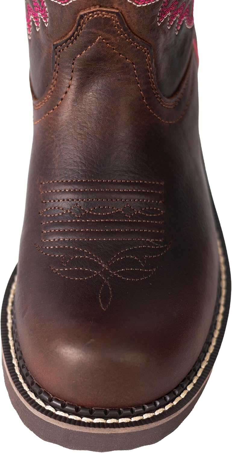 Cowboy Boots for Women Round Toe Ankle Western Cowgirl Boots Pull On Embroidered Full Grain Leather