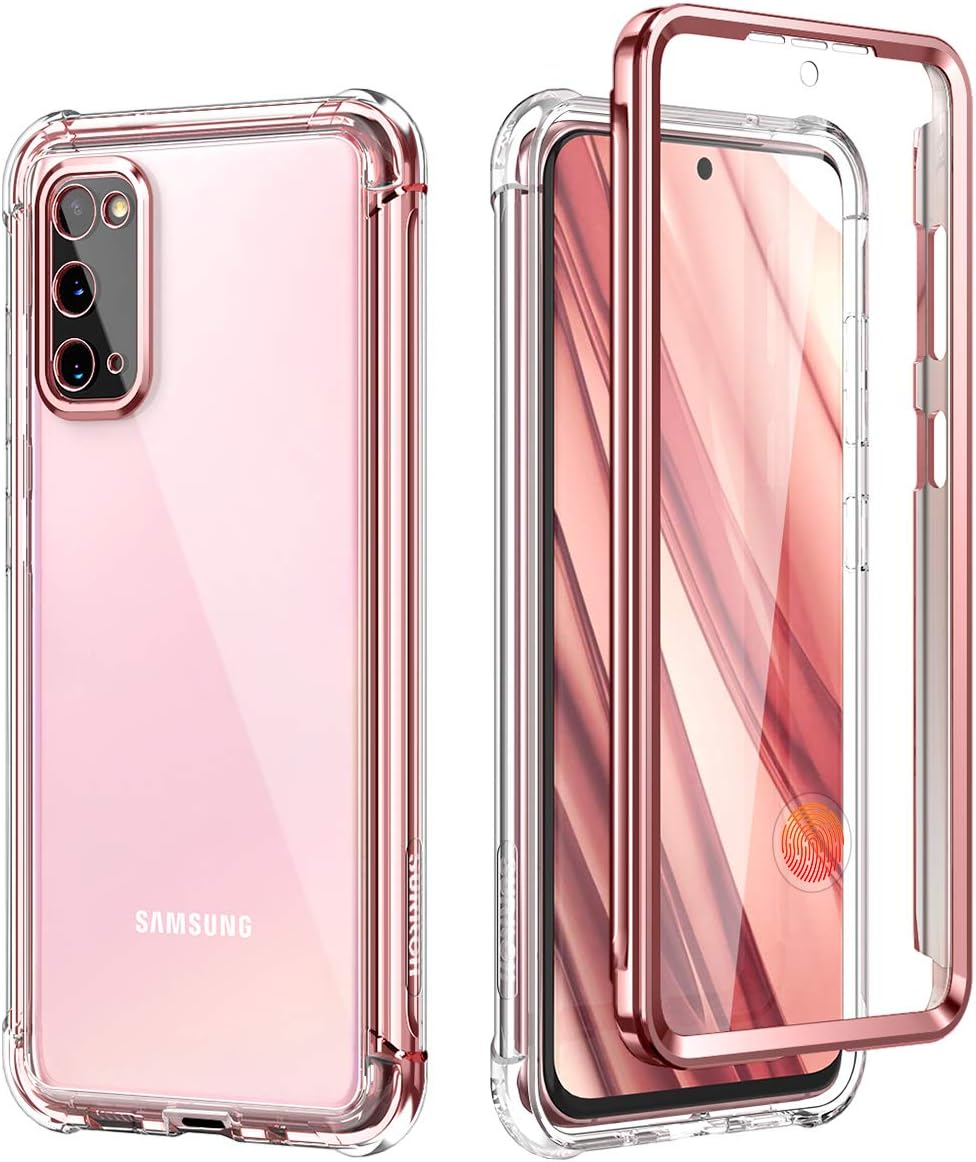 SURITCH Clear Case for Galaxy S20 5G, [Built in Screen Protector][Camera Lens Protection] Full Body Protective Shockproof Bumper Rugged Cover for Samsung Galaxy S20 6.2 Inch (Rose Gold)