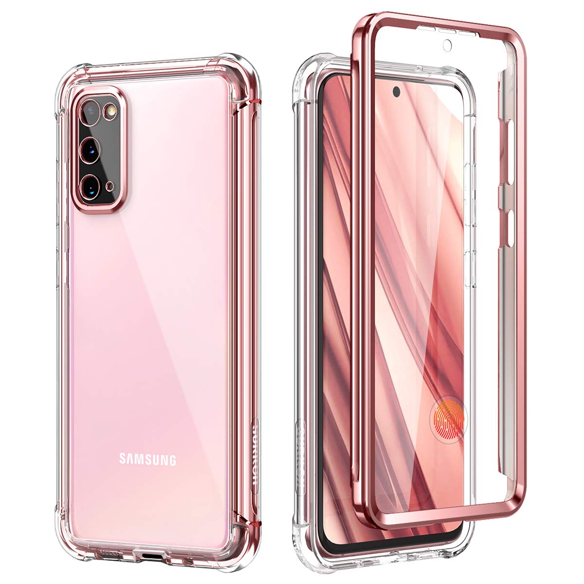 SURITCH Clear Case for Samsung S20 【Built in Screen Protector】 Hybrid  Protection Hard Shell+Soft Rubber Bumper Rugged Case with Lens Protector
