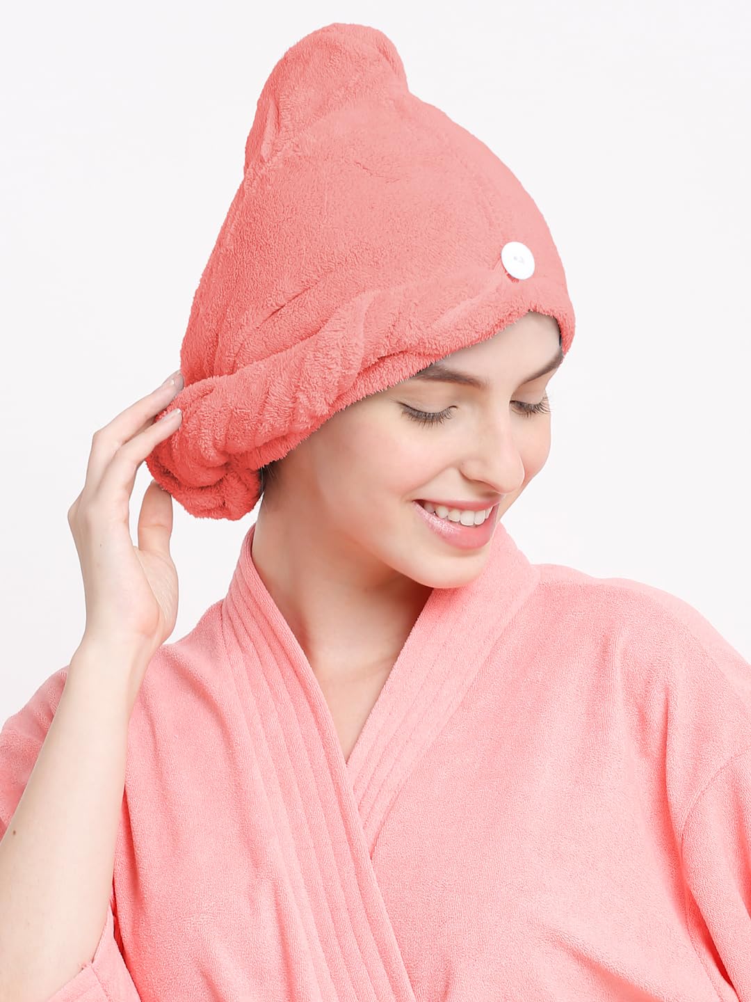 Cortina Microfiber Hair Towel Cap, Soft Absorbent Quick Drying Cap for Curly Thick Hair, Wrap Cap for Women Girls-Pack of 1,Pink-picture-11