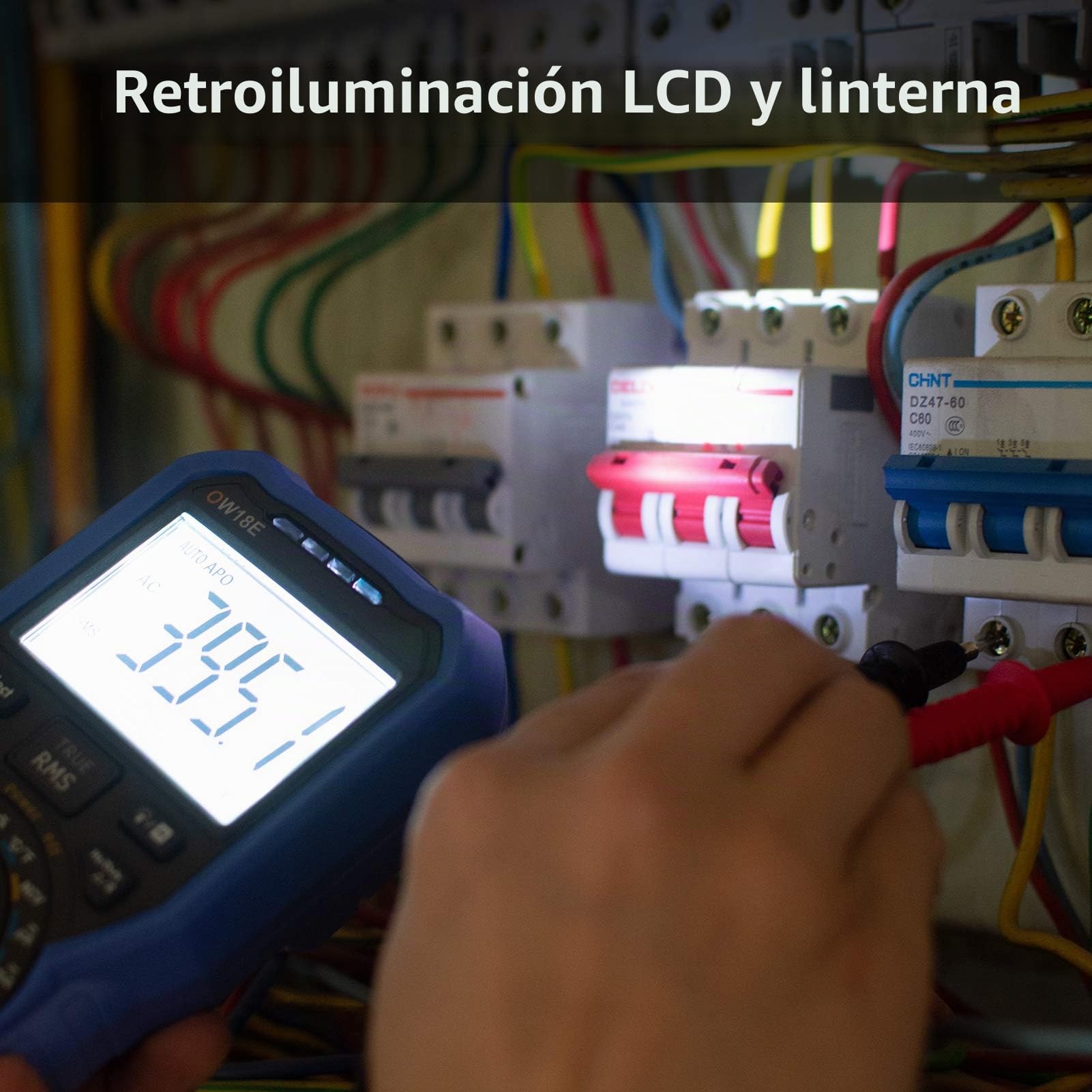 owon OW18E - Multímetro digital Bluetooth, 20000 conteo multímetros, Voltímetro Amperímetro Ohmímetro Verificador de circuito con cables de prueba LCD retroiluminados, T-Rms NCV