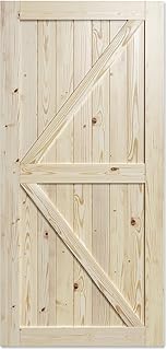 SmartStandard 40in x 84in Sliding Barn Wood Door Pre-Drilled Ready to Assemble, DIY Unfinished Solid Spruce Wood Panelled Slab, Interior Single Door Only, Natural, K-Frame (Fit 7FT Rail)