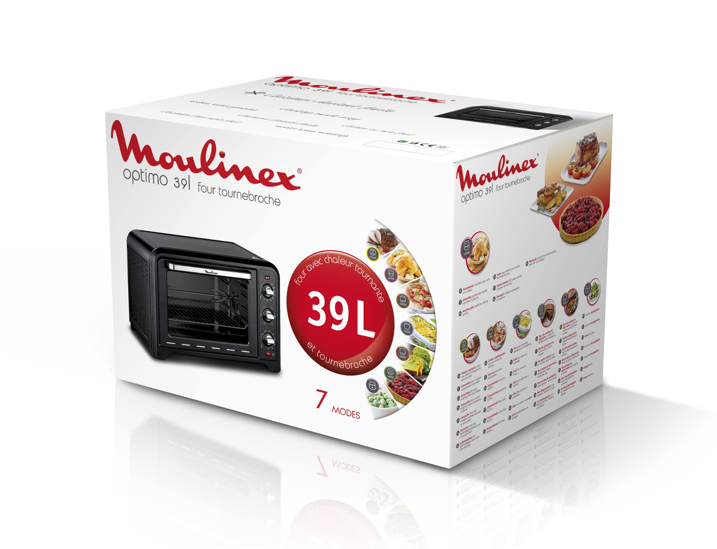 Moulinex OX4858 Optimo Forno Elettrico Ventilato 39 Litri 2000 W 240°C Forno Pizza Carne Pesce Dolci Girarrosto 7 Modalità