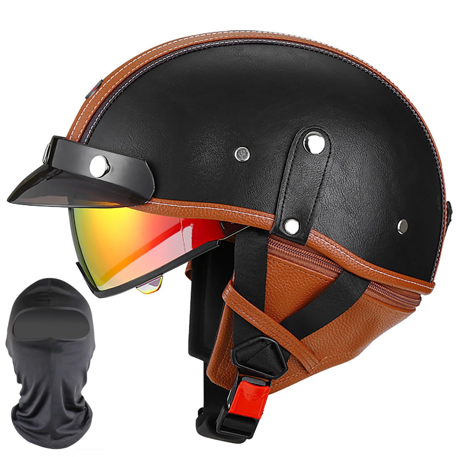 XYYYM Open Face Motorcycle Half Helmet, Retro Men Women Cruiser Chopper Moped Scooter Motorbike Helmet, ECE Approved 55-62cm