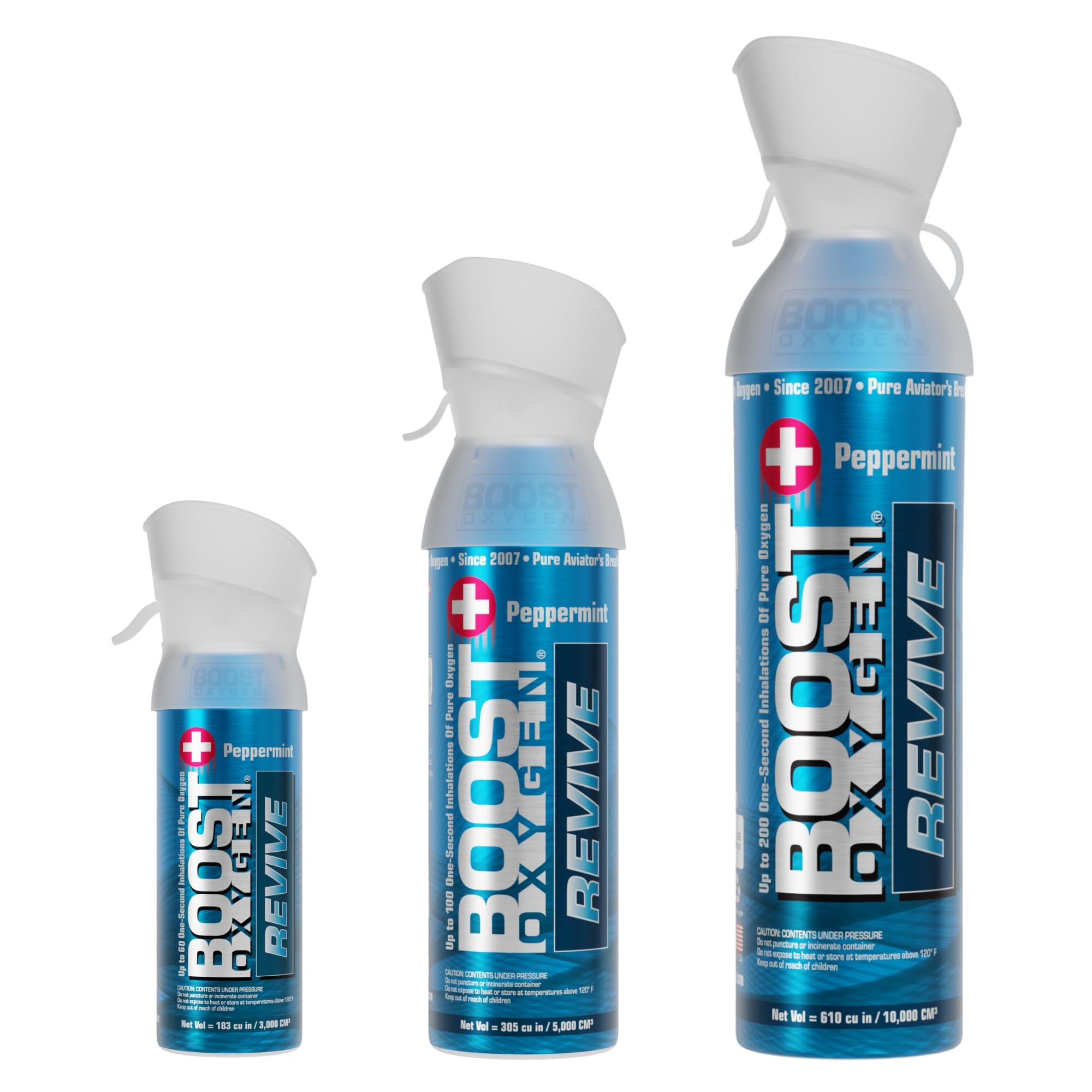 Boost Oxygen Revive Peppermint Collection | Large 10L, Medium 5L & Pocket Size 3L (3 Pack)