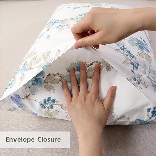 Miniatura 4 de URBONUR Juego de 2 fundas de almohada 100% algodón con estampado floral, fundas de almohada decorativas de tamaño estándar suaves, transpirables y