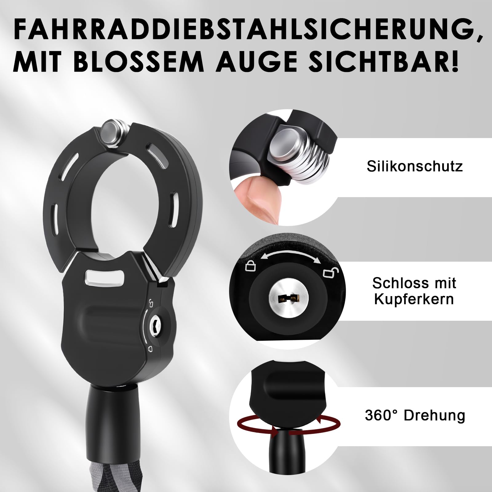 E Scooter Schloss, Schloss für E Scooter mit Schlüssel, Handschellenschloss mit Silikonschutz Gegen Kratzer, Hochsicherheitsschloss ideal für Scooter Roller, Kinderwagen, Motorrad, E-Bike