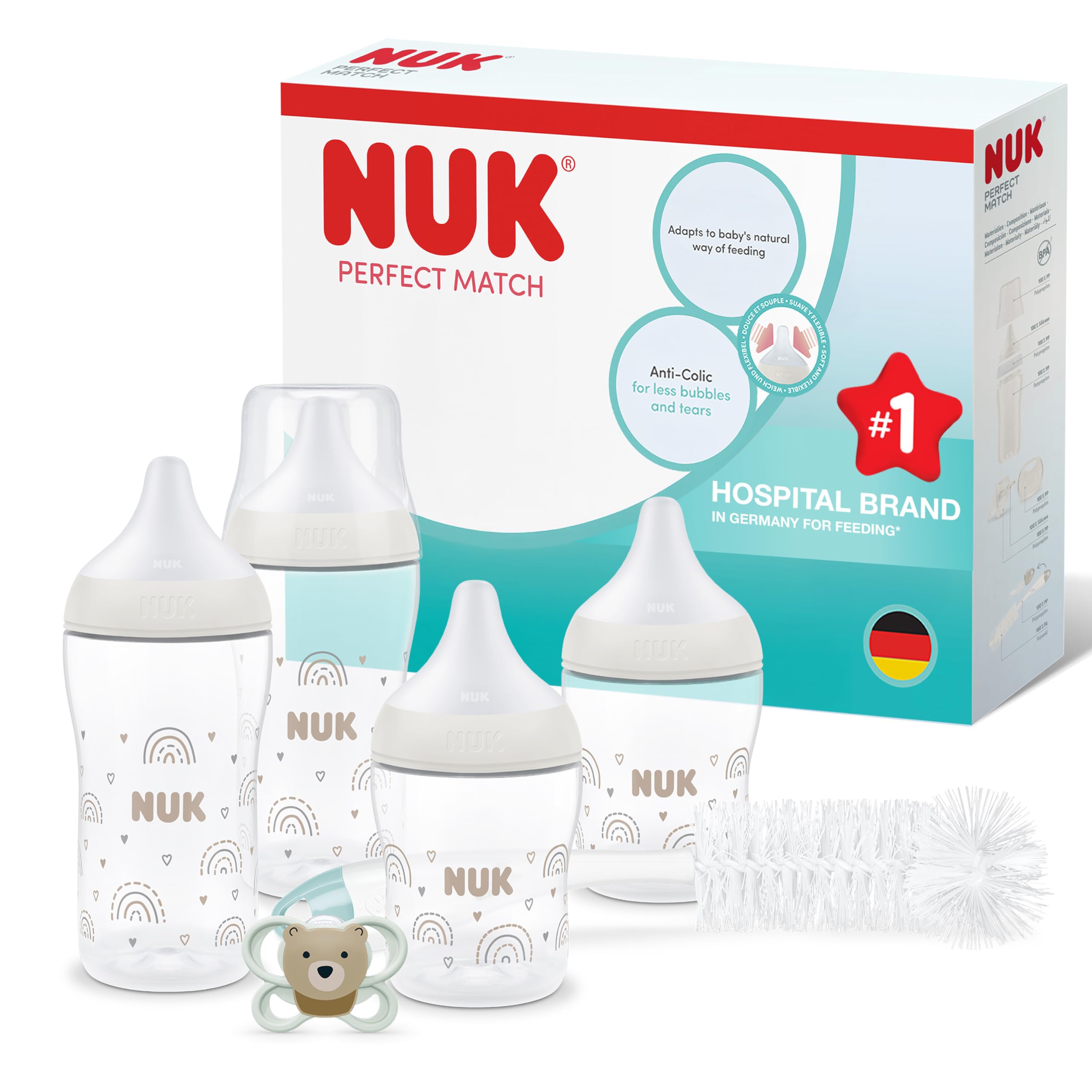 NUK Perfect Match Perfect Start Newborn Essentials Baby Bottles Set, Rainbow, Perfect Start Set