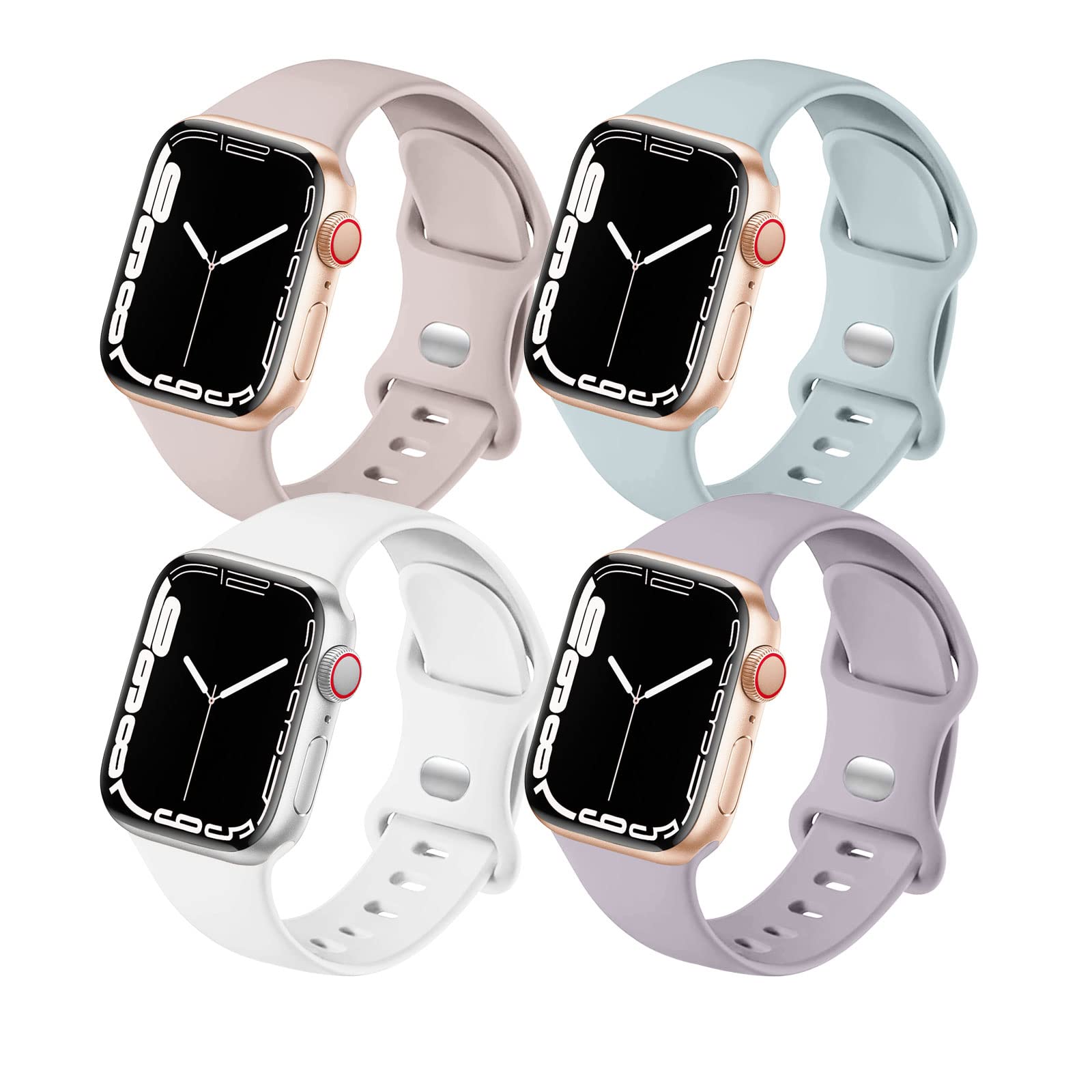 Hotflow 4 Pack Compatible with Watch Band 38mm 40mm,Sport Silicone Soft Replacement Band Compatible for Watch Series SE/6/5/4/3/2/1 [S/M Size -Turquoise/PinkSand/White/Lavender]