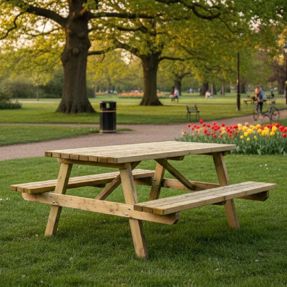 SUNWOOD Table pique-nique en bois professionnel, épaisseur 44 mm, 180 x 165 cm, pin de Suède imprégné de classe IV, mobilier urbain et jardin, robustesse maximale, 100 % fabriqué en Italie