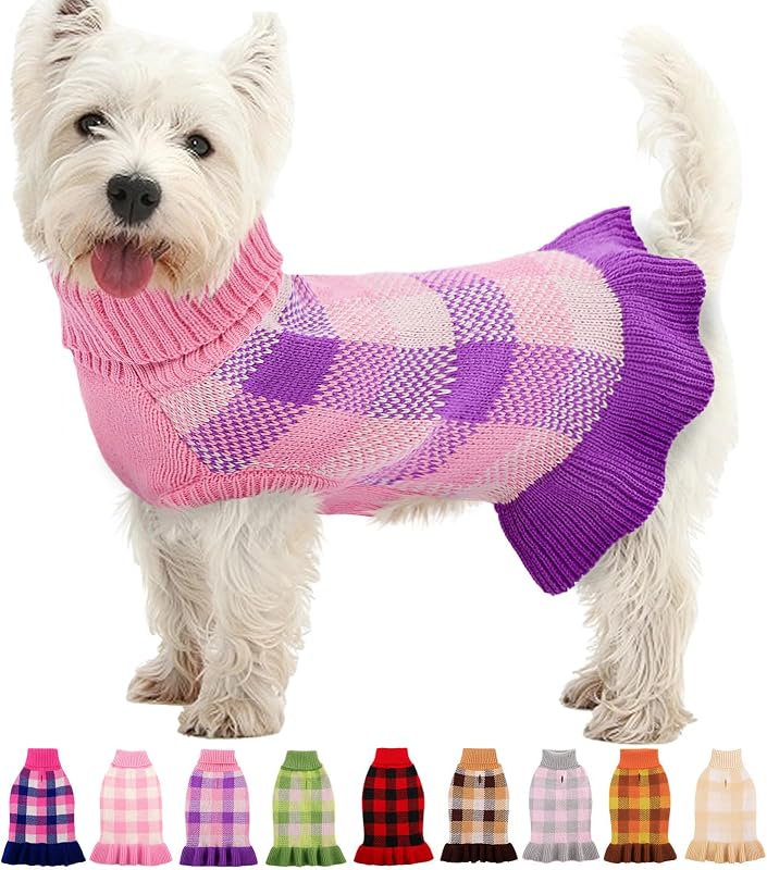 Suéter Vestido Xadrez de Tricô para Cães Grandes KAMA BRIDAL – Roxo, Tamanho XL