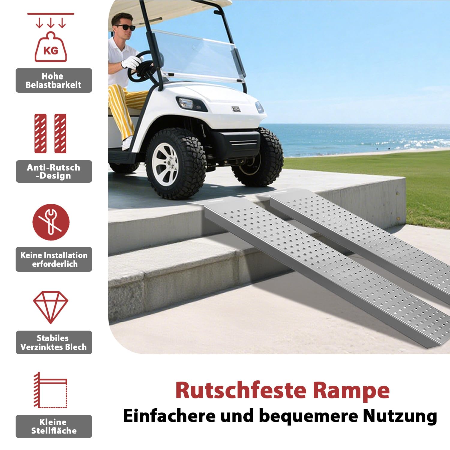 Rampa najazdowa 2-częściowy zestaw 135 cm do 400 kg | rampa załadunkowa z ocynkowanej stali, antypoślizgowa, do motocykli, ATV, skuterów, kosiarek, przyczep
