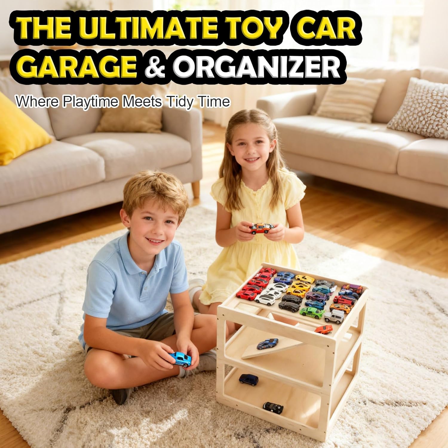 Display Case for Hot Wheels Garage & Matchbox Cars, 1/64 Scale Diecast Toy Car Garage, Storage Case for Hot Wheels, Parking Garage Diorama Toy Car Parking Car Ramp