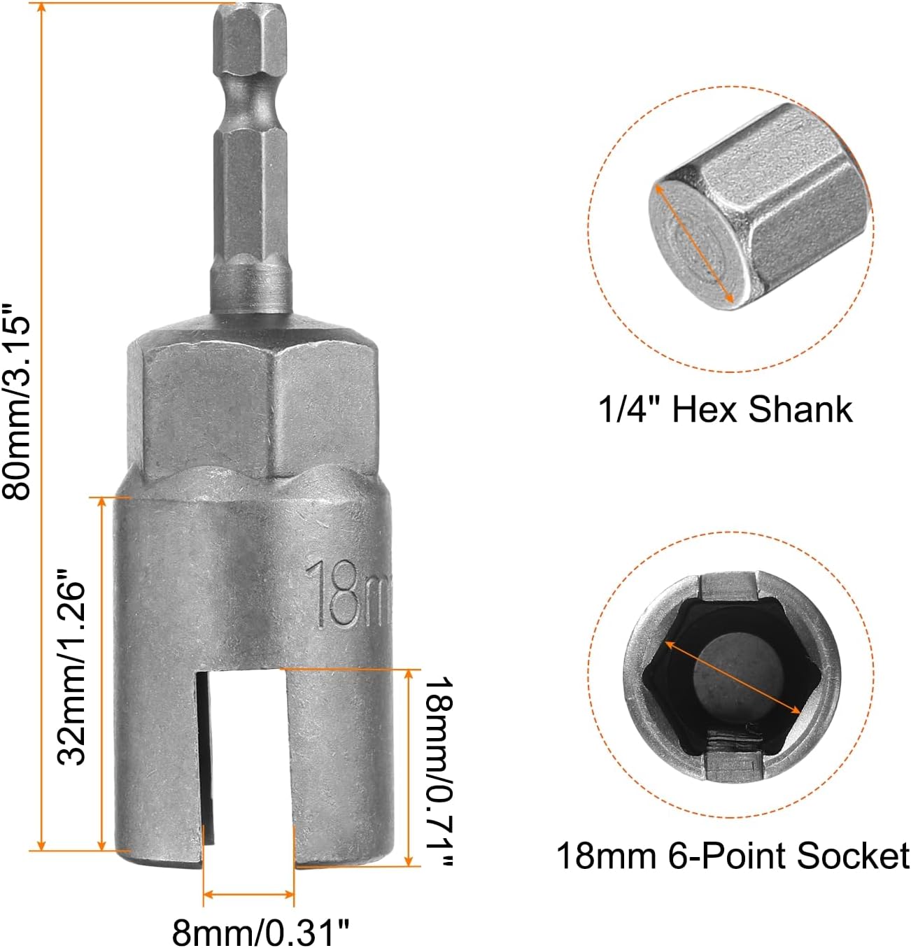 HARFINGTON 2pcs H18 Wing Nut Driver 18mm Metric 6-Points Socket 1/4" Hex Shank Power Deep Slot Wing Nut Drill Bit CR-V Steel Wrench Impact Driver Tool for Panel Nuts Bolts Screw Eyes