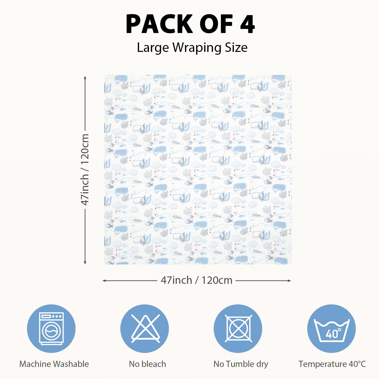 Yoofoss 4er Pack Baby Pucktuch 120x120 cm Mullwindeln aus Baumwolle und Bambus Wickeltuch Swaddle Decke Tücher als Babydecke Puckdecke Mulltücher Badetuch Wickeldecke