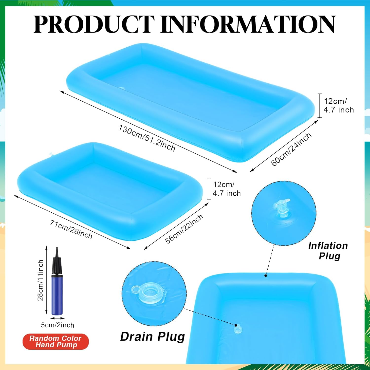 Leitee 4 Pcs Inflatable Ice Tray Serving Bar Buffet Set 2 Pcs Food Umbrella Mesh Covers Tent 2 Pcs Cold Food Cooler Buffet Server for Outdoor Salad Beverage Picnic Pool Party Supplies(Blue)