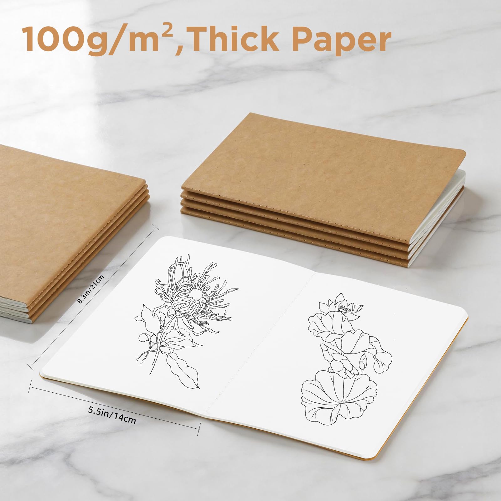HOMEMARS Notatnik A5, pusty papier, 100 GSM, gruby papier, 14 x 21 cm, 8 sztuk, 60 stron dziennika dla studentów, do pisania, podróży i biznesu, okładka z kartonu, pamiętnik memo i zeszyt tematyczny