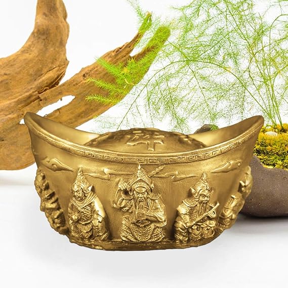 BRASSTAR Brass Feng Shui Ingot Five Deities Statue 5.7(L) Home Decor Sculpture Attract Wealth and Good Luck Business Gift Collection PTZY032