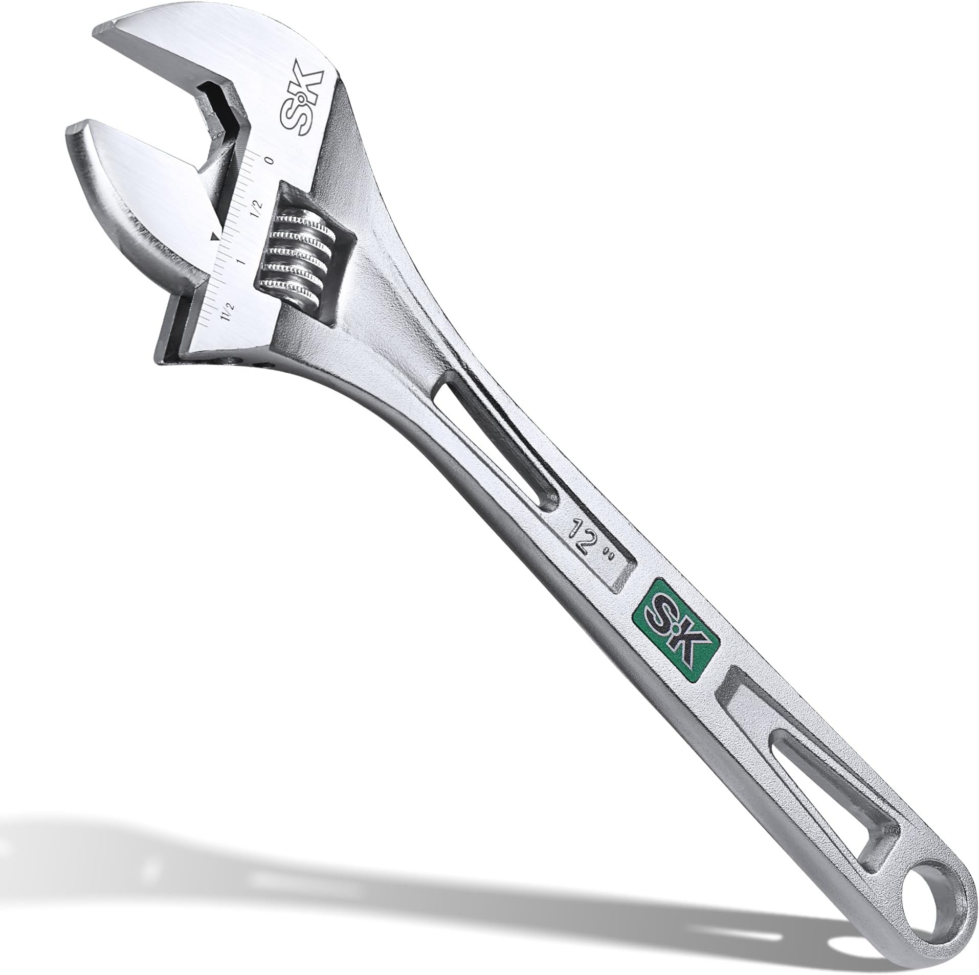 SK 12-Inch Adjustable Wrench, 1-9/16" Jaw Capacity, Cr-V Steel, SAE&Metric Scales