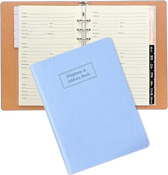Refillable Address Book with Alphabetical Tabs, Blue Hardcover Phone Book 648 Contact Book with 48 Passwords Combo Book, Large Prints, Easy for Seniors, Home Office, A5