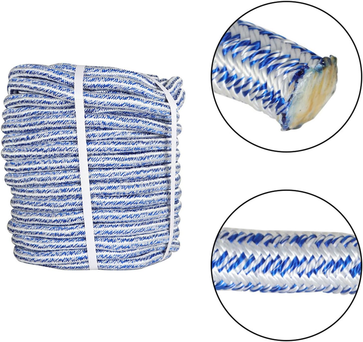 3/4 Inch x 150 FT 24 Strand Braided Rope Blue and White 20000 LB Tensile Strength Planting Trees Camping Swings