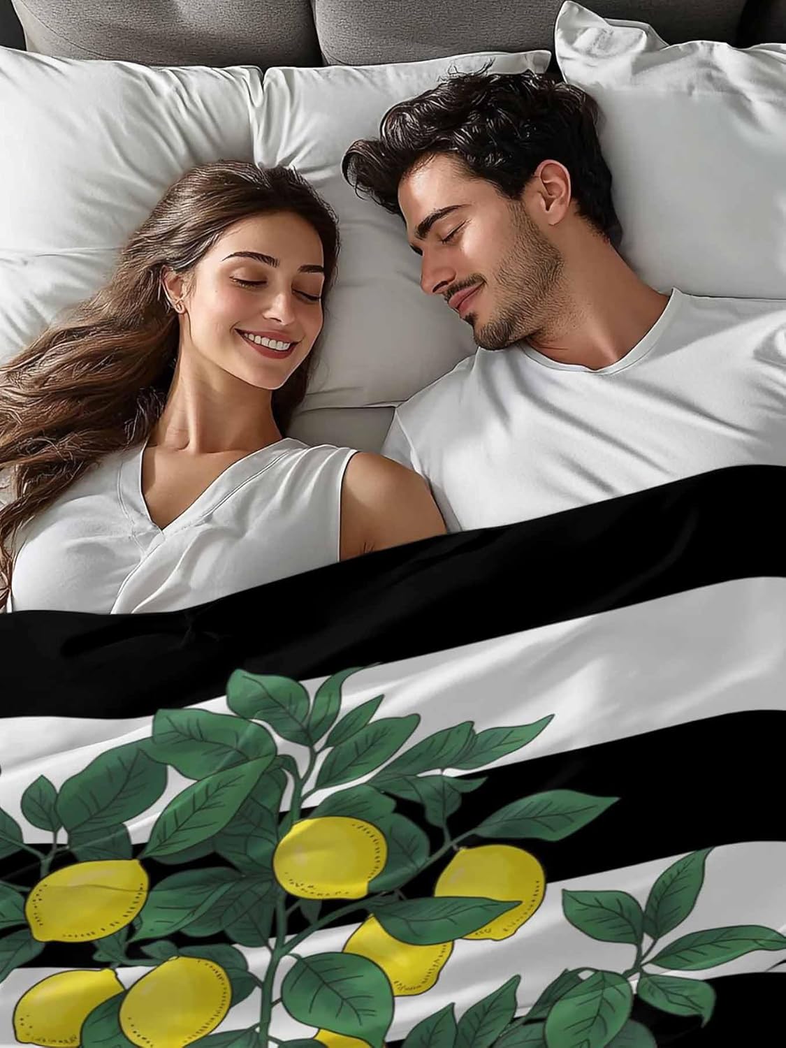 Top Sheet Full Bedding Flat Sheet Only, Spring Summer Lemons Leaves Basin Microfiber Bed Sheets Soft Breathable Bedding Flat Sheets, Black White Stripes Hotel Luxury Top Sheets