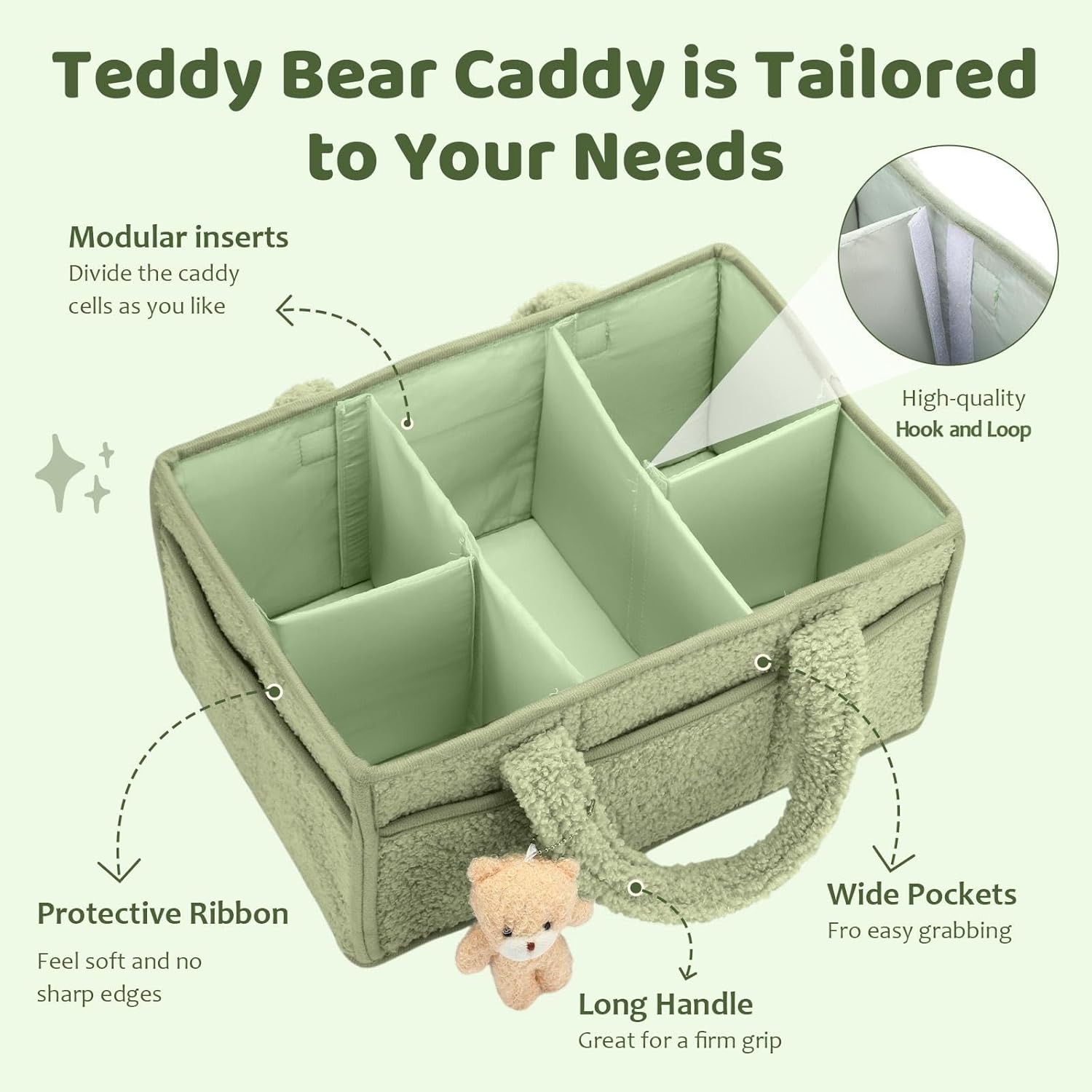 2 Pack Diaper Caddy Organizer Baby Caddy Organizer with Handle Nursery Storage Bin and Car Storage Basket for Diapers, Wipes, Newborn Necessities Baby Shower Gifts(Lily Green and Ivory)