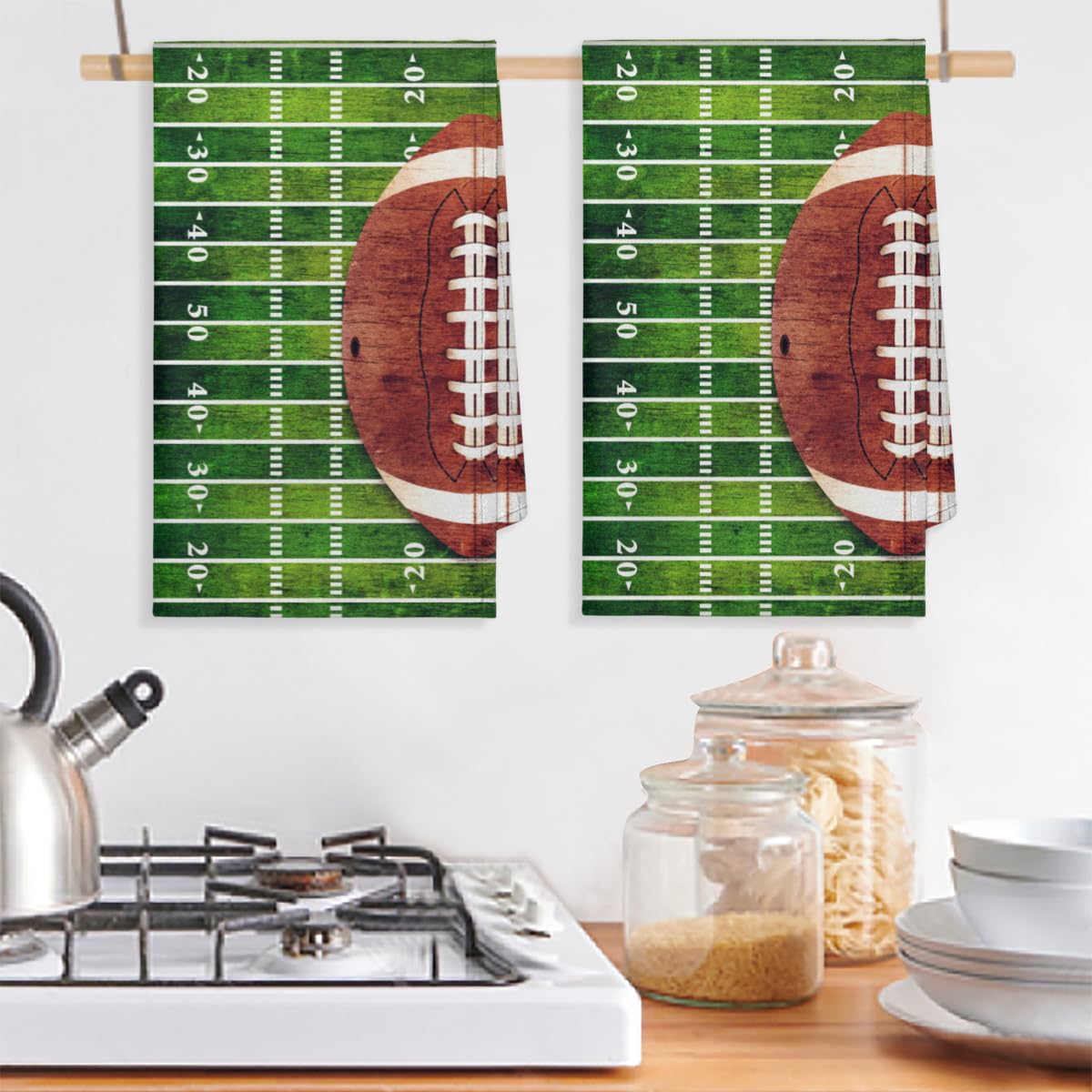 2 Torchons De Cuisine Football Américain 65x40 Cm - 100% Coton Terrain De Jeu - 200g/m²