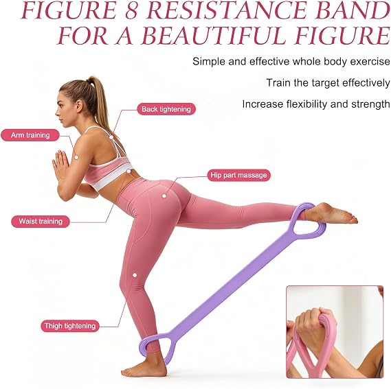 3PCS Resistance Bands Figure 8 Exercise Bands for Women, Elastic Bands for Working Out Arm Back Shoulder Training Elastic Ropes, Exercise Equipment for Yoga Pilates Daily Use