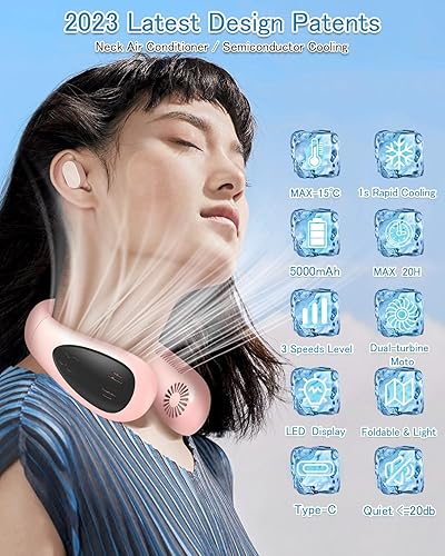 Miniatura 3 de Ventilador de cuello de aire acondicionado, ventilador de cuello portátil de 5000 mAh con semiconductor de refrigeración de flujo de aire sin aspas,