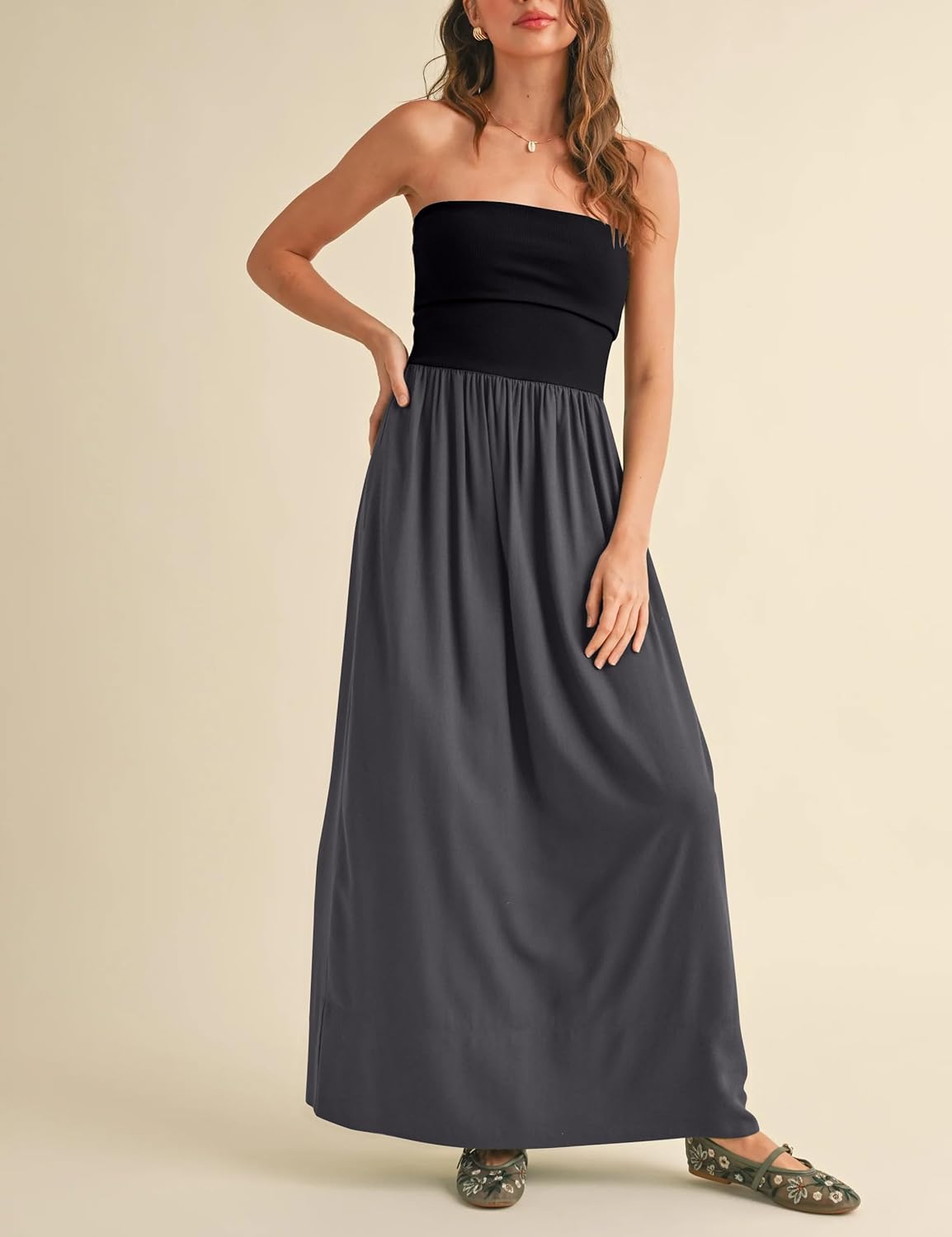 MISSACTIVER Womens Summer Drop Waist Flowy Patchwork Strapless Maxi Tube Dress Off Shoulder Casual Bandeau Tank Dress - Image 4