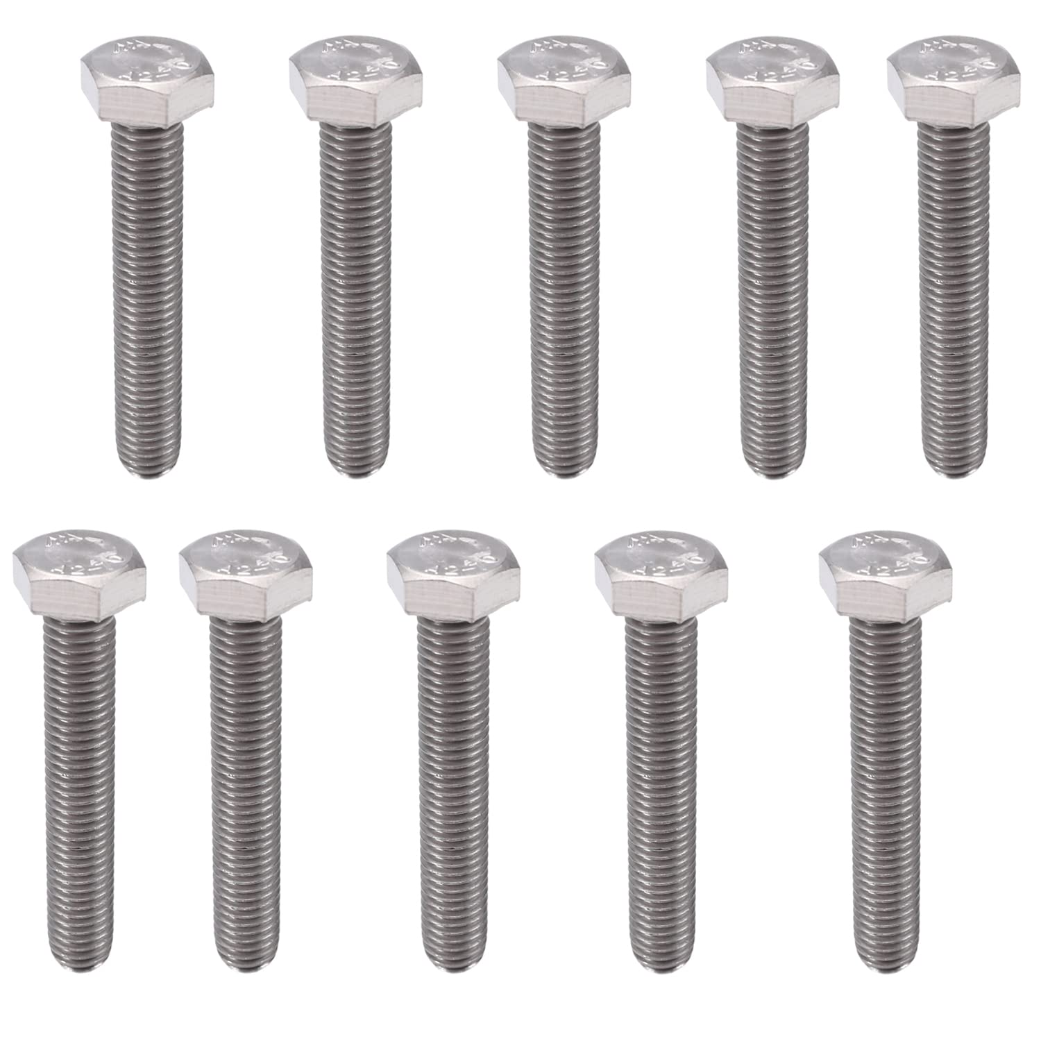 Jutagoss 10pcs M10 Hex Bolt M10-1.5 x 60mm UNC Hex Head Screw Bolts 304 Stainless Steel Fully Threaded Hex Tap Bolts