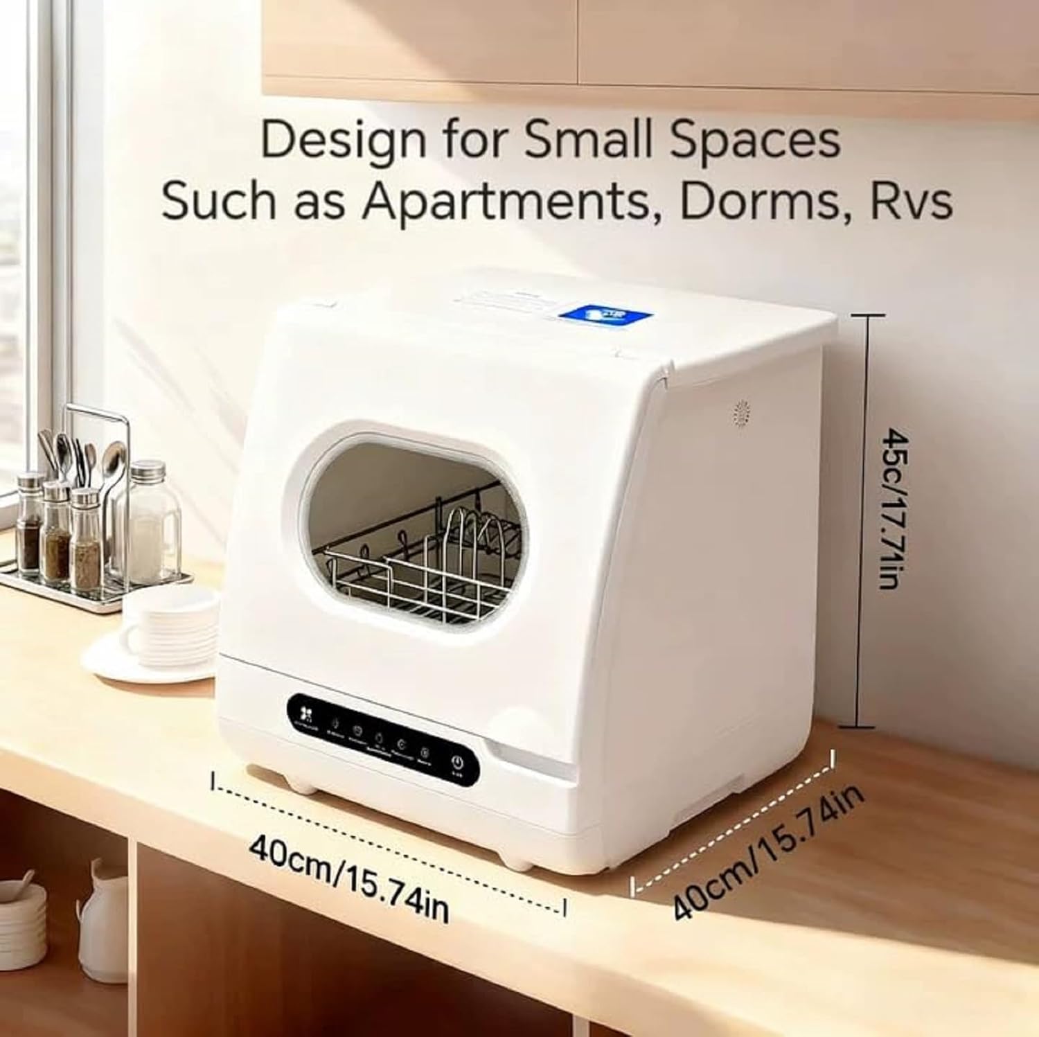 Portable Countertop Dishwasher, 5 Wash Programs Automatic Water Absorption, Mini Dishwasher with 1.5-Meter Inlet/Outlet Hoses, No Water Tank,162℉ High-Temp & Drying for Apartments, Dorms, Rvs (A)