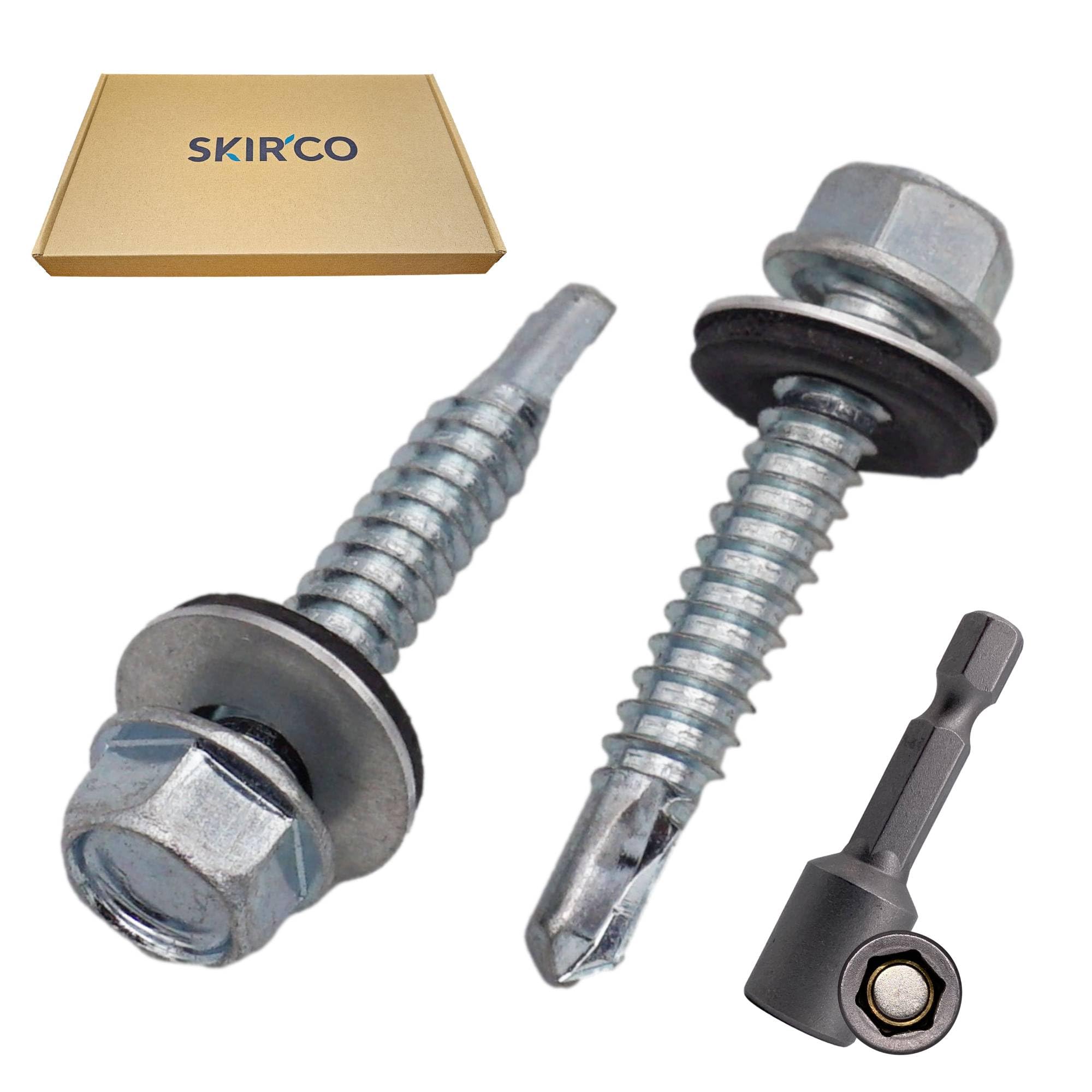 SKIR'CO (150 pcs) Zinc Plated Roofing Screws 6.3 x 38 mm, Hex Head, DIN 7504-K Self-Drilling Screws with EPDM Sealing Washers - Image 2