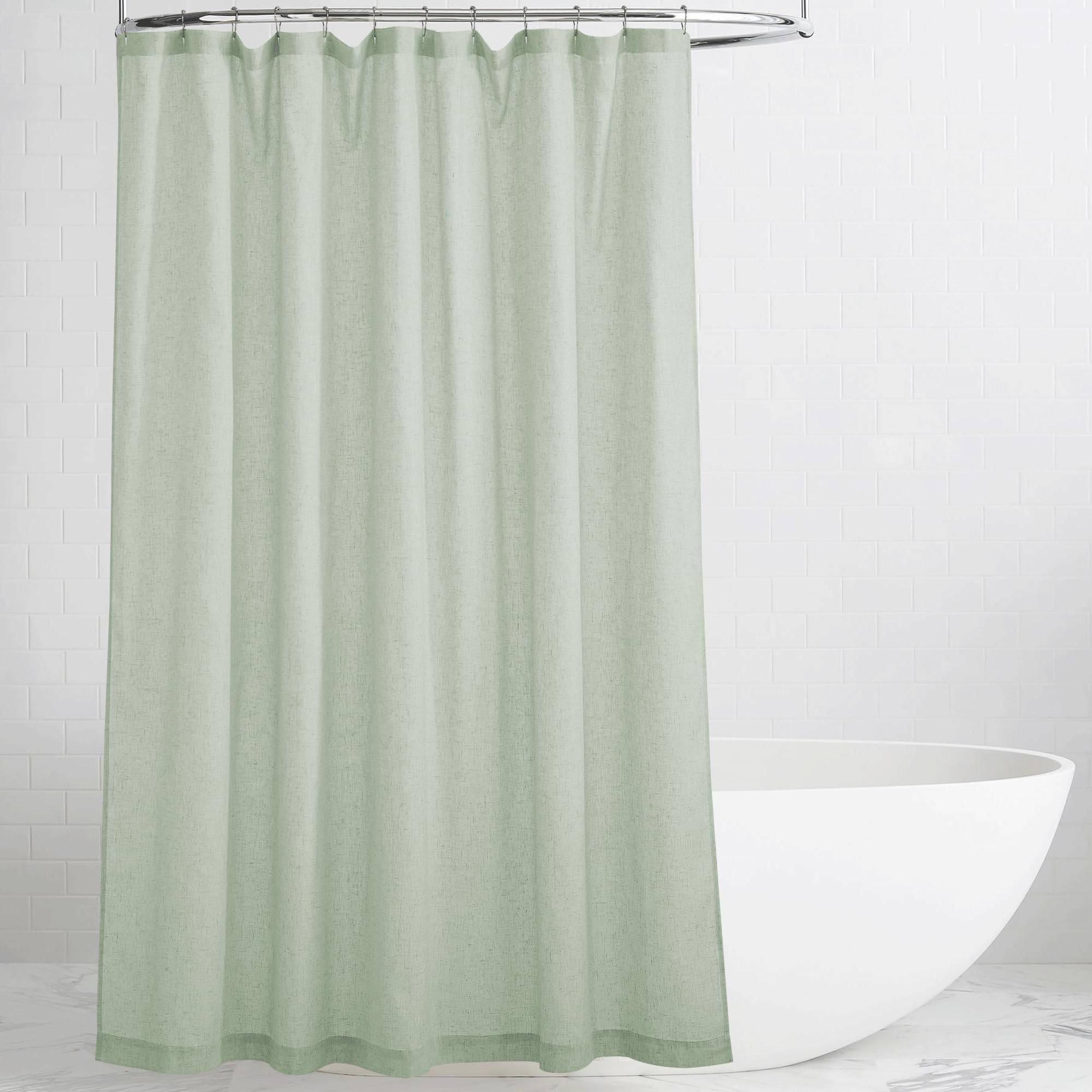 KGORGE Leinen-Duschvorhang, halbtransparent, leicht, Knopfloch, halbsichtbar, schnell trocknend, Duschvorhänge für Badezimmer, Badewanne, Dekoration, graugrün, 183 x 213 cm lang, Haken im Lieferumfang