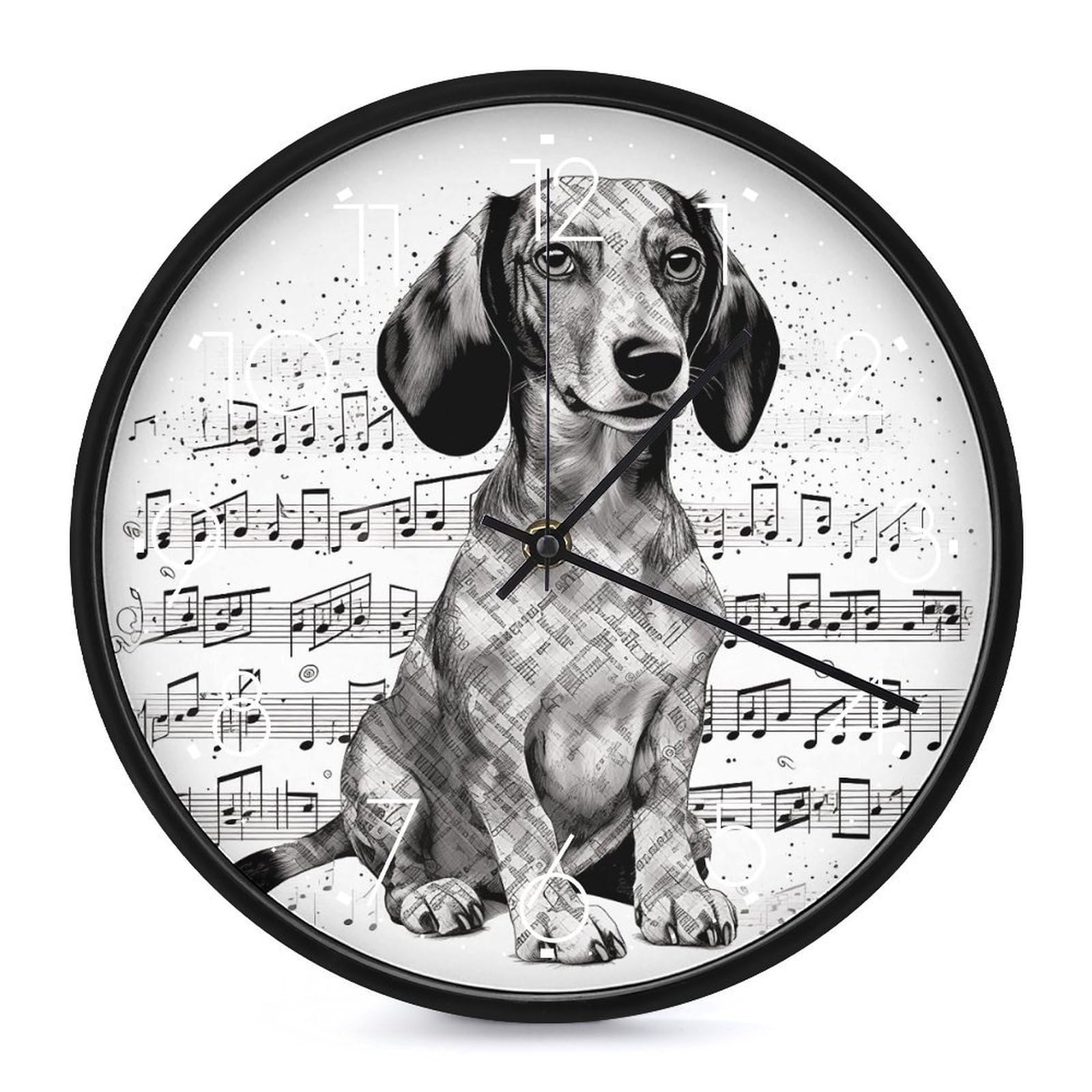 Horloge murale moderne silencieuse noire 25cm notes de musique