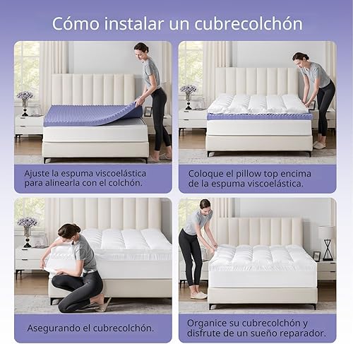 Miniatura 6 de downluxe Cubrecolchón de espuma viscoelástica Queen de 4 pulgadas Pro de doble capa de gel de enfriamiento de 2 pulgadas, espuma viscoelástica más