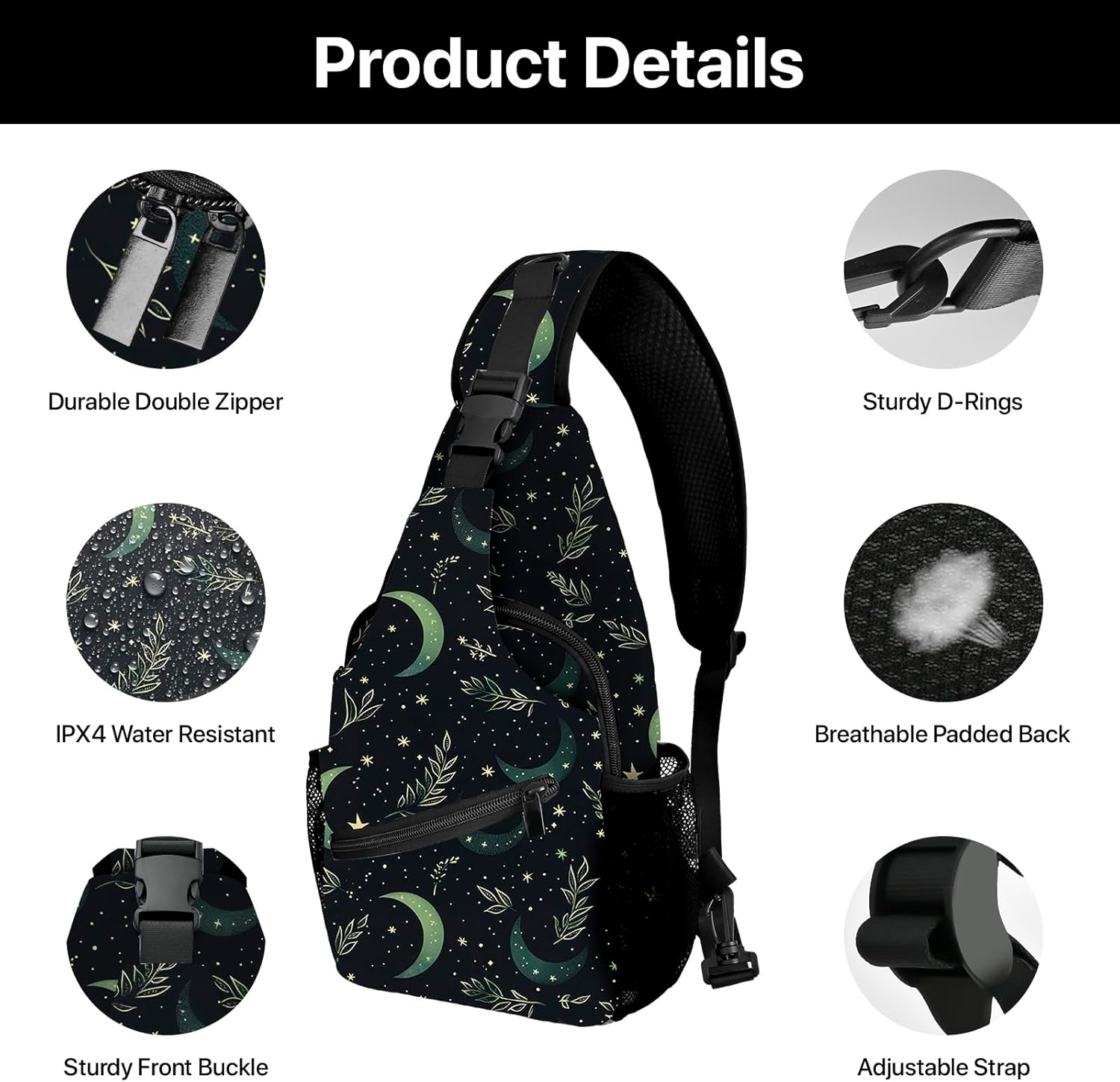 Moon Sling Bag Travel Sling Backpack Lightweight Casual Daypack Women Chest Bags for Outdoor Sport Climbing Runners - Image 4