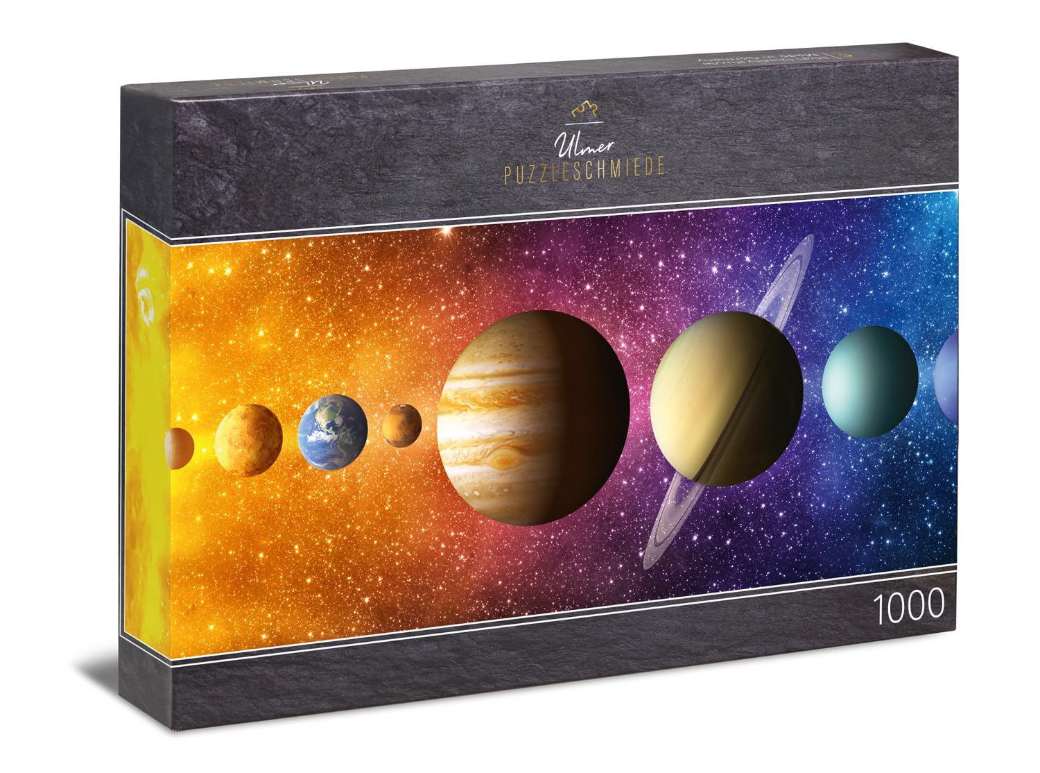 Ulmer Puzzleschmiede - Puzzle panoramique de 1000 pièces « Système solaire » - Soleil, Mercure, Vénus, Terre, Mars, Jupiter, Saturne, Uranus, Neptune - Motif planète avec fond spatial détaillé