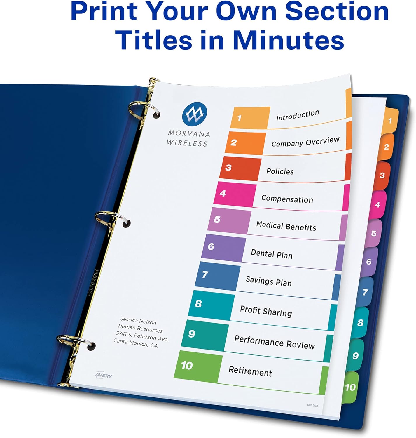 Avery Extra-Wide Dividers for 3 Ring Binders, 10 Tabs per Set, Customizable Table of Contents, Multicolor Tabs, Works Great with Sheet Protectors (4 Sets of 34776)