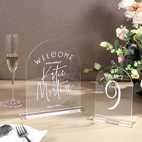 Miniatura 63 de UNIQOOO Paquete de 10 letreros de mesa de acrílico esmerilado de 8 x 10 pulgadas para boda con soportes, 1/8 pulgadas de grosor, hoja de letrero