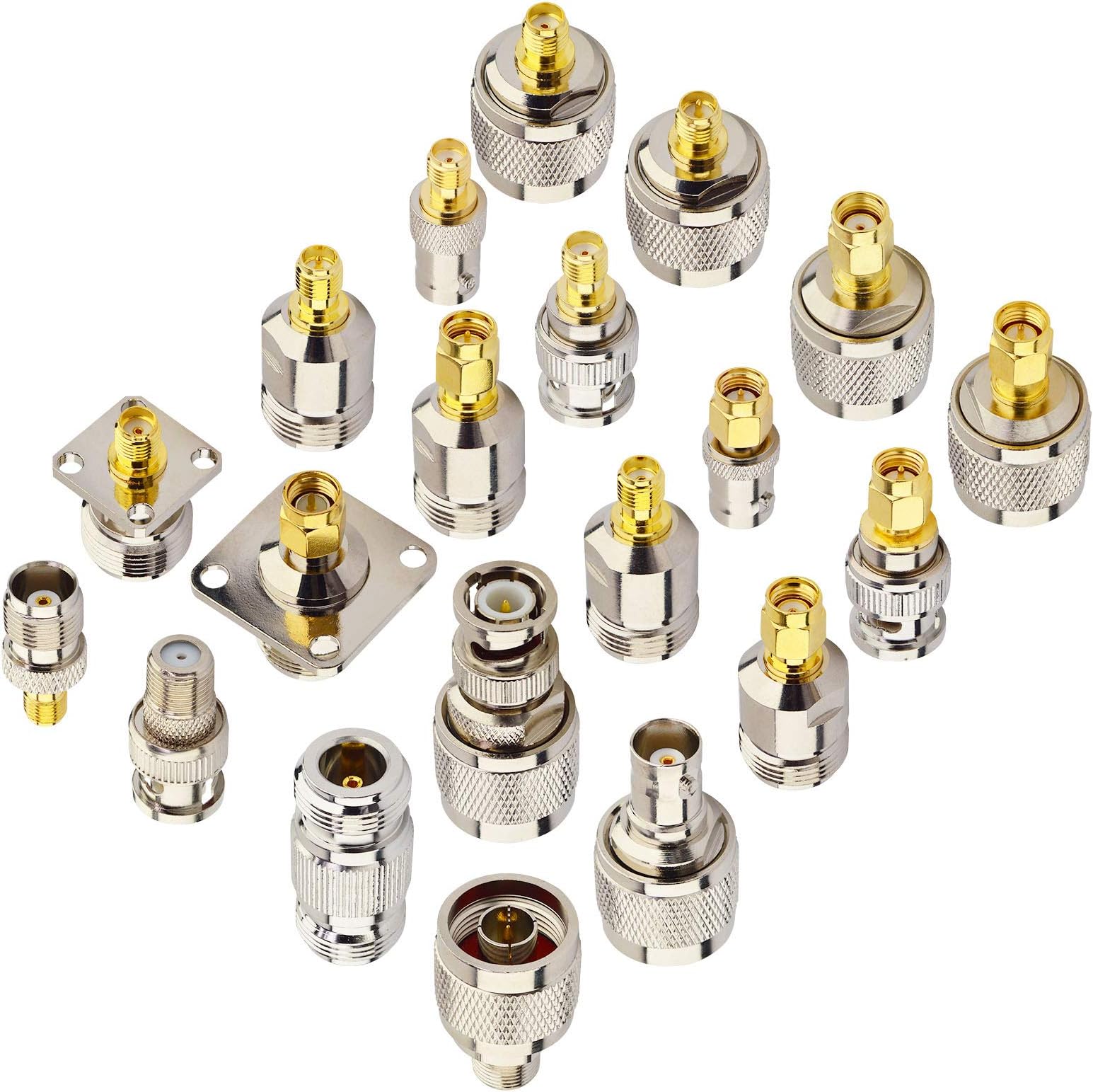 20 Type RF Coaxial Adapter Connector Kit Cover N to SMA Connector SMA to BNC/TNC/F Connector for SDR Antenna Amateur Ham Radio Baofeng Telecom CCTV Microwave FM Broadcast