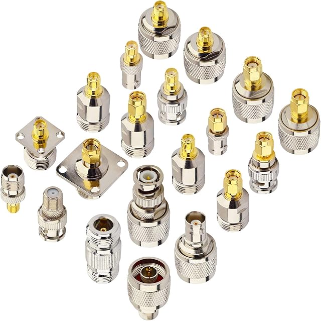 20 Type RF Coaxial Adapter Connector Kit Cover N to SMA Connector SMA to BNC/TNC/F Connector for SDR Antenna Amateur Ham Radio Baofeng Telecom CCTV Microwave FM Broadcast
