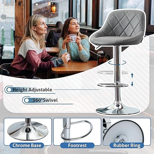 Miniatura 6 de sunseen Juego de 4 taburetes de bar de altura de mostrador color gris, taburetes de bar de piel sintética con respaldo ajustable, sillas de bar